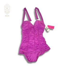 NWT BETSEY JOHNSON PINK Hollywood Hottie Ruched Halter 1-piece Swimsuit
